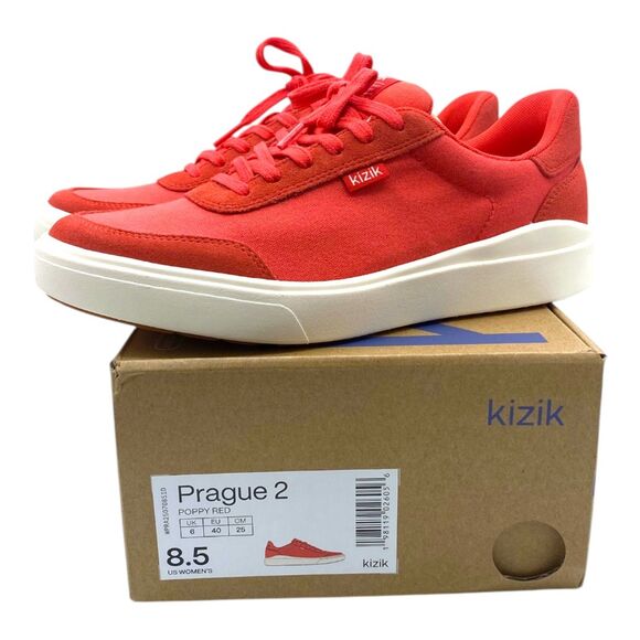 NIB Kizik Women's Prague 2 Sneakers Poppy Red White Trim Lace Up Size 8.5 - Picture 2 of 11